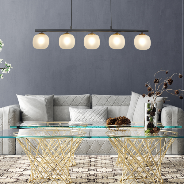 Plafonnier OKO 5 lumières blanc opal et noir, plafonnier en verre bicolore